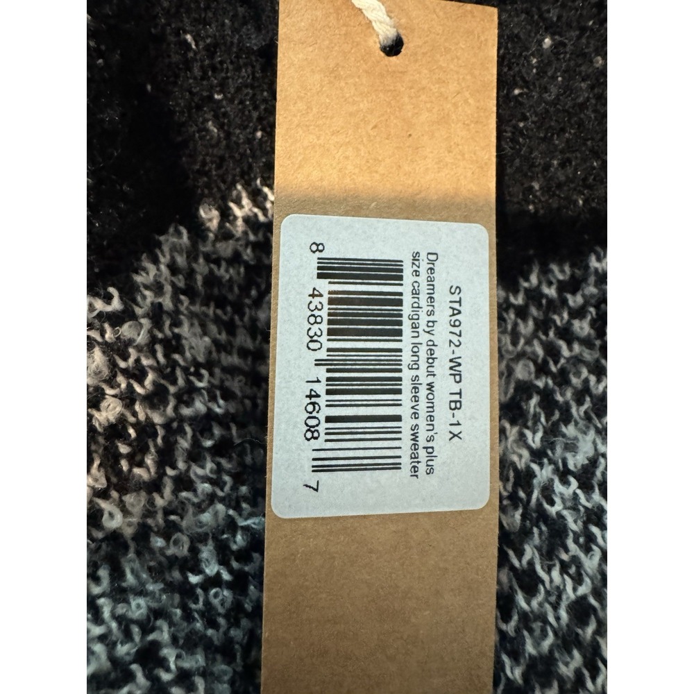 NWT Dreamers by Debut Buffalo Plaid Open Front Cardigan Sweater Black Cream 1XL - Picture 8 of 11
